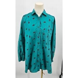 Bramble Lane Coastal Boho Western Turquoise Diamond Print Button-Down Shirt
